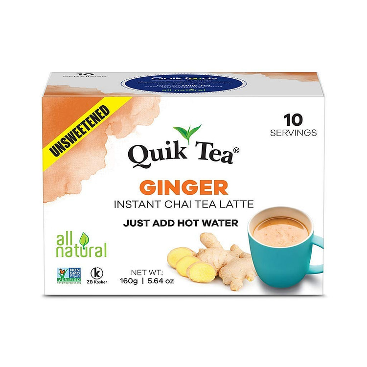 QuikTea Unsweetened Ginger Chai Latte- (Pack of 1) 1 box