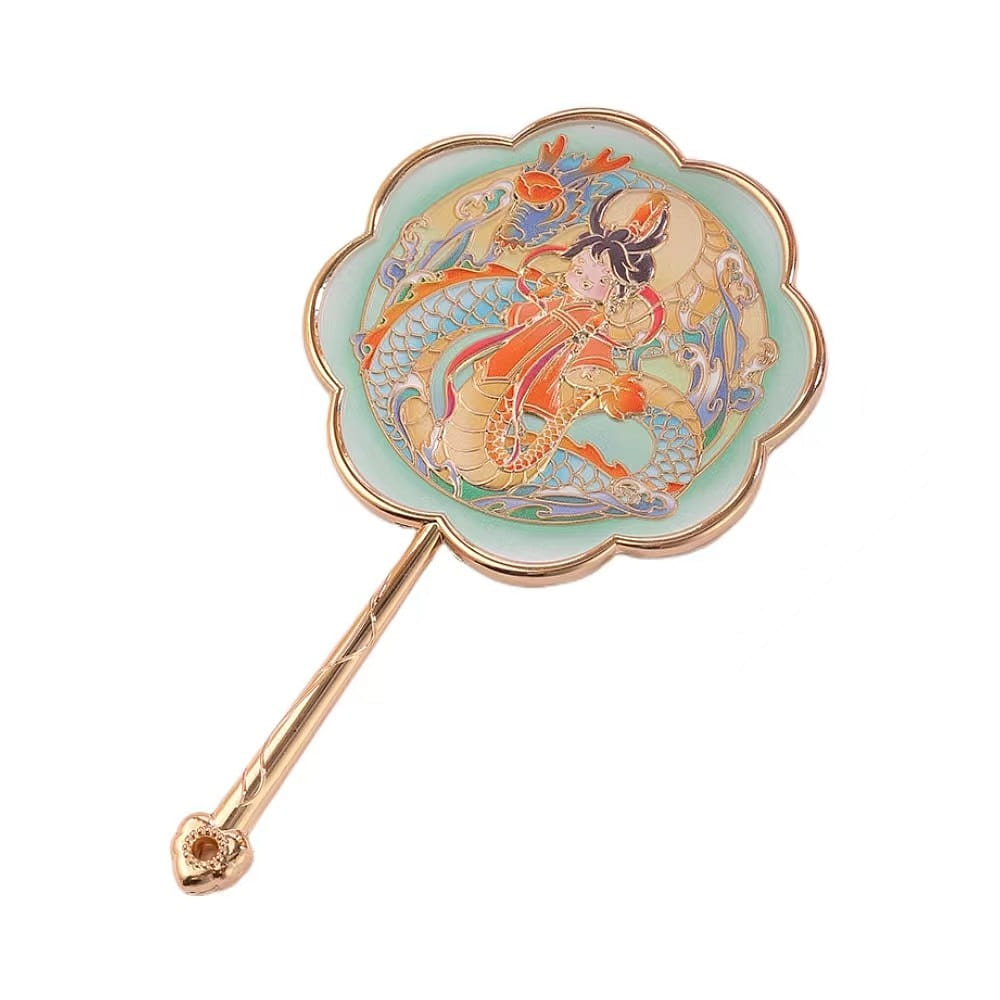 Chinese Style Hand Mirror Shan Hai Jing Carved Mirror Of Metal-Azure Dragon 1 each