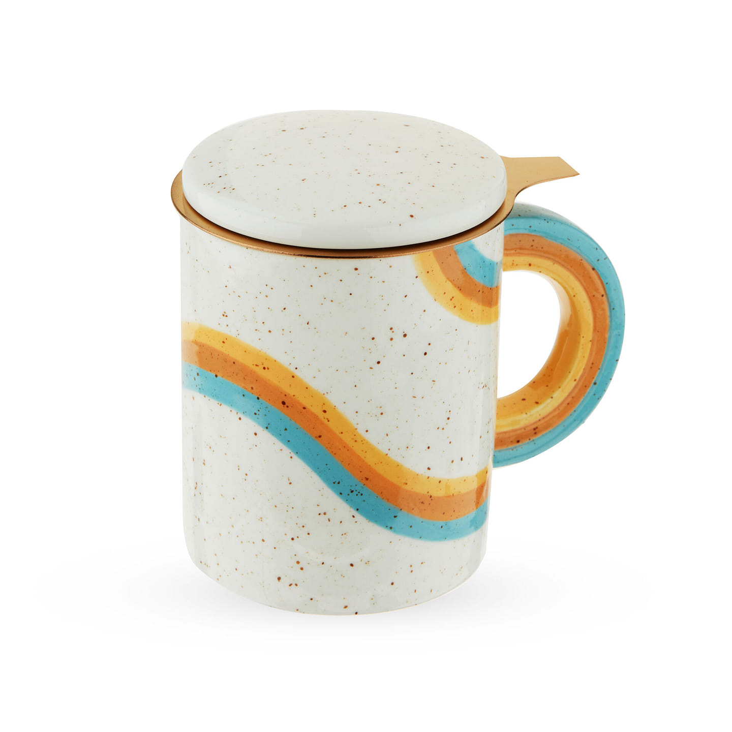 Pinky Up Everlee Tea Infuser Mug – Ceramic Mug with Tea Infuser and Lid for Loose Leaf – Rainbow and Gold Set of 1 1 each