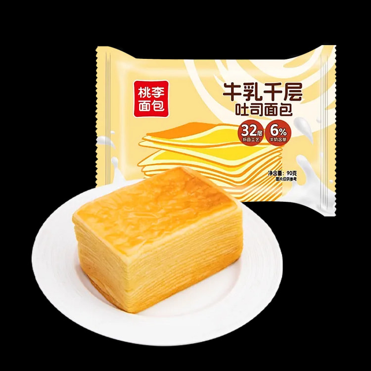 桃李手剥牛乳千层面包90g*1袋短保30天