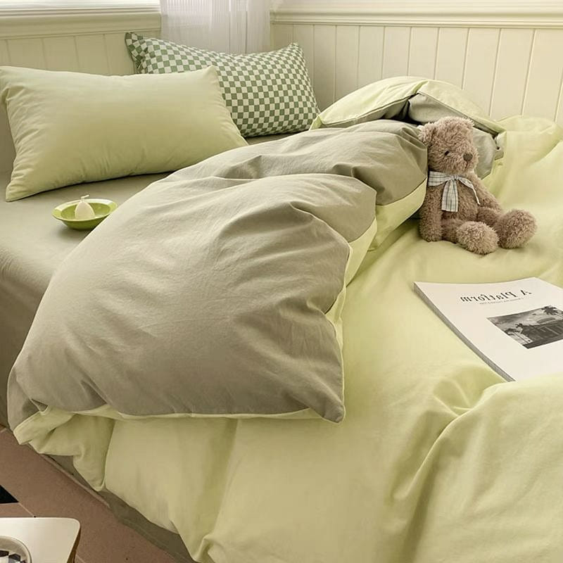 [green and dark green150*200] INS Bed 4 Piece Duvet Cover + Sheet + Pillow Ca 1 each