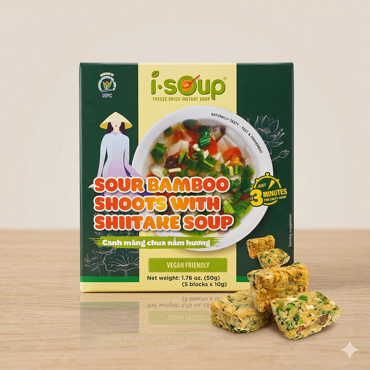 ISoup Sour Bamboo Shiitake Soup Vegan Friendly 50g 1 box