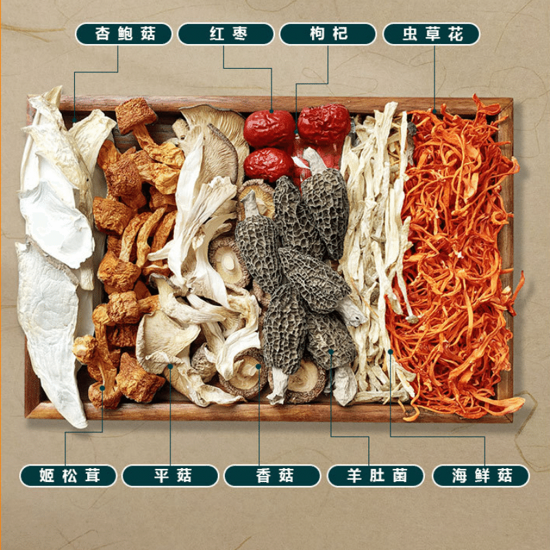 Mushroom Packagewith morels, sea mushrooms, agaricus matsutake cordyceps flowers 100 g