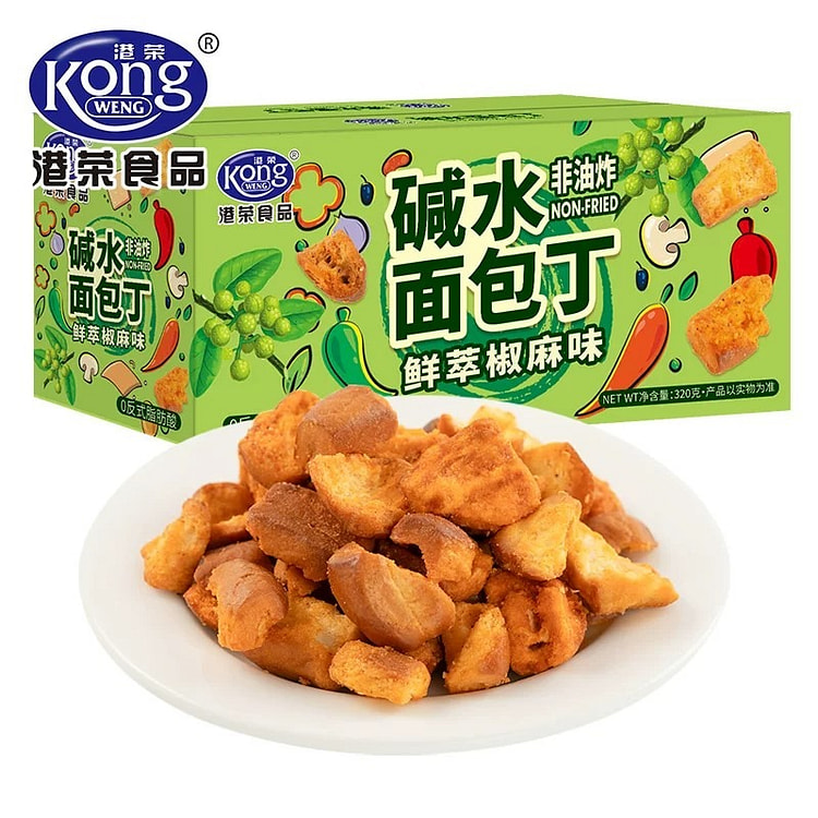 港荣碱水面包丁鲜萃椒麻味酥脆面包干下午茶休闲零食 320 克