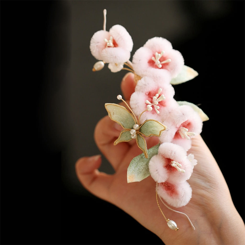 New antique style hair clip pink green butterfly F 1 each