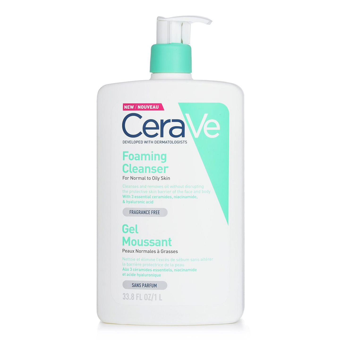 CeraVe Foaming Cleanser For Normal to Oily Skin (With Pump) 1000ml/33.8oz 1000 ml