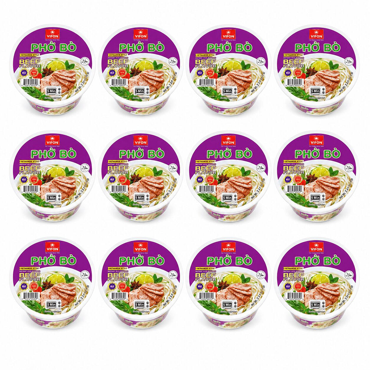 [12-BOWL] VIFON Vietnamese Beef Flavor Instant Pho 2.47 oz*12 counts