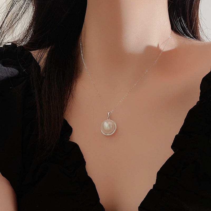 S925 Sterling Silver Large Pearl Necklace with 14mm Pearls 0 lb
