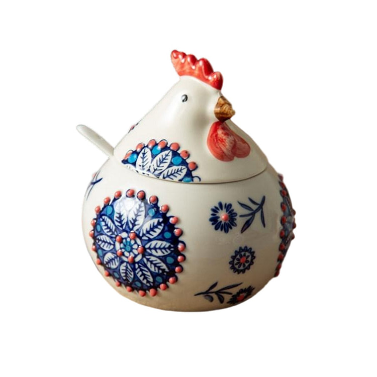 Chicken Ceramic Spice Jar-Blue 1 each