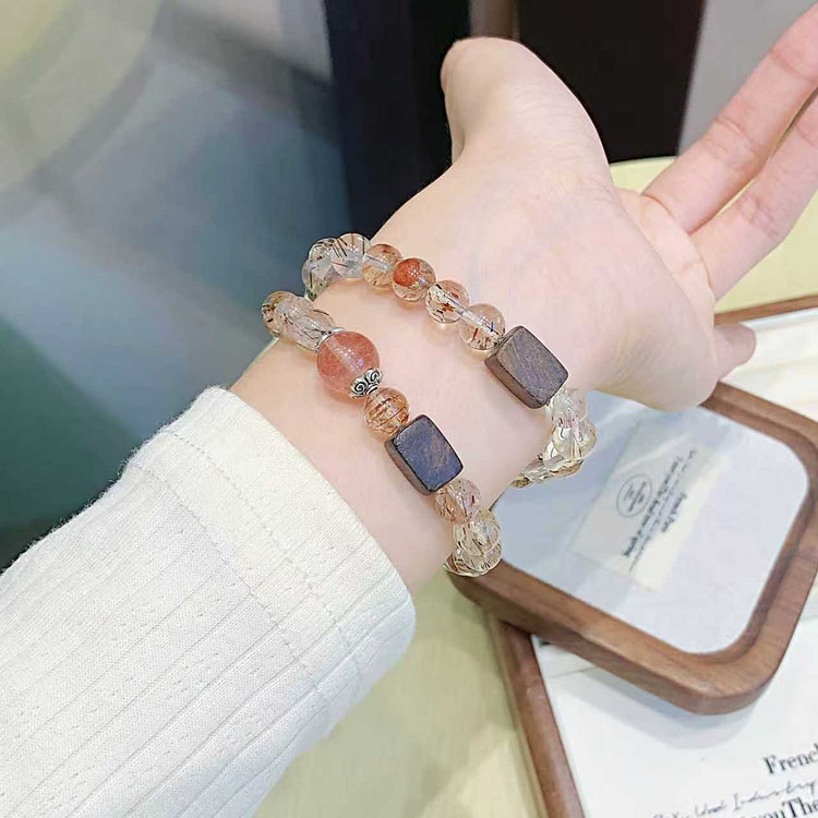 新中式檀木黑金超七天然水晶手链  1条 1 箱