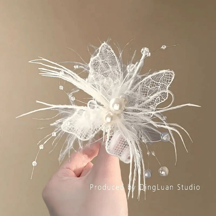 纯欲风蝴蝶珍珠羽毛发夹【1个装】 20 克