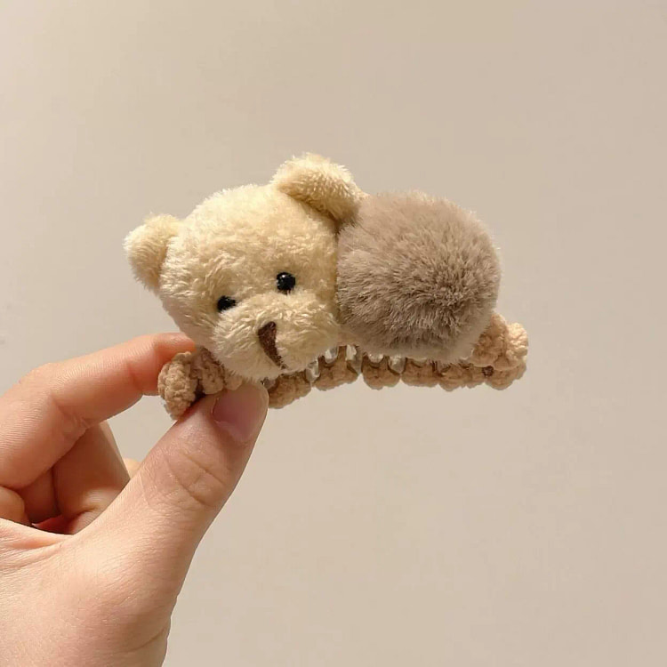 小熊毛球发夹女前额刘海夹小萌熊卡其色1个 50 克