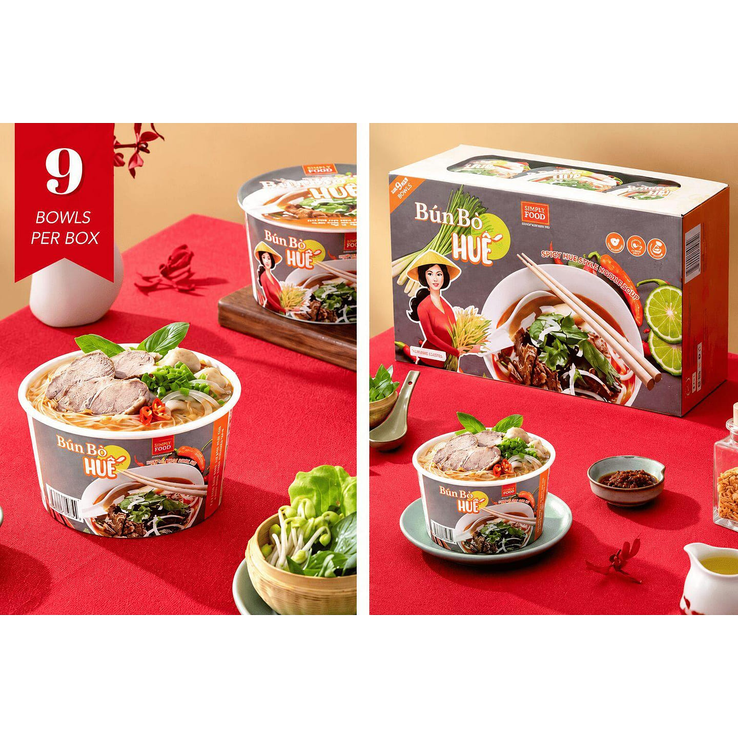 Simply Food Hue Style Rice Noodle Soup Bowl 9 Pack 72 g