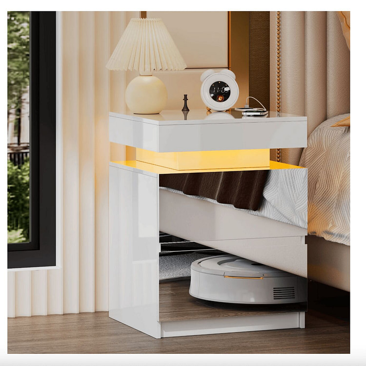 HWB Modern LED Nightstand With USB Charging - Mirr 1 pack
