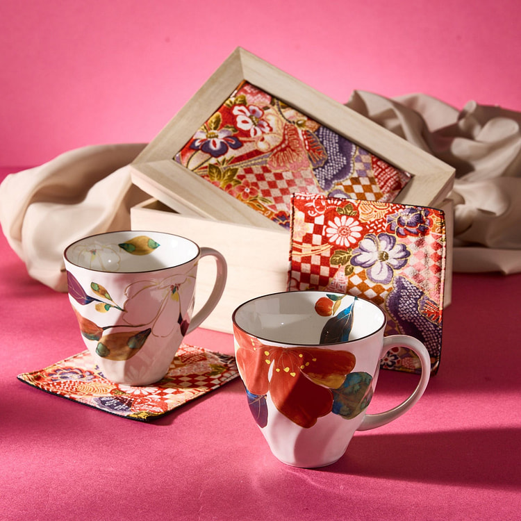 Floral Chirimen Mino Ware Mug Set
