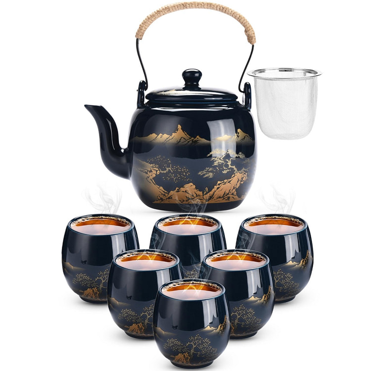中式日式茶壶套装 茶壶和茶杯7件套 优质瓷器 包邮