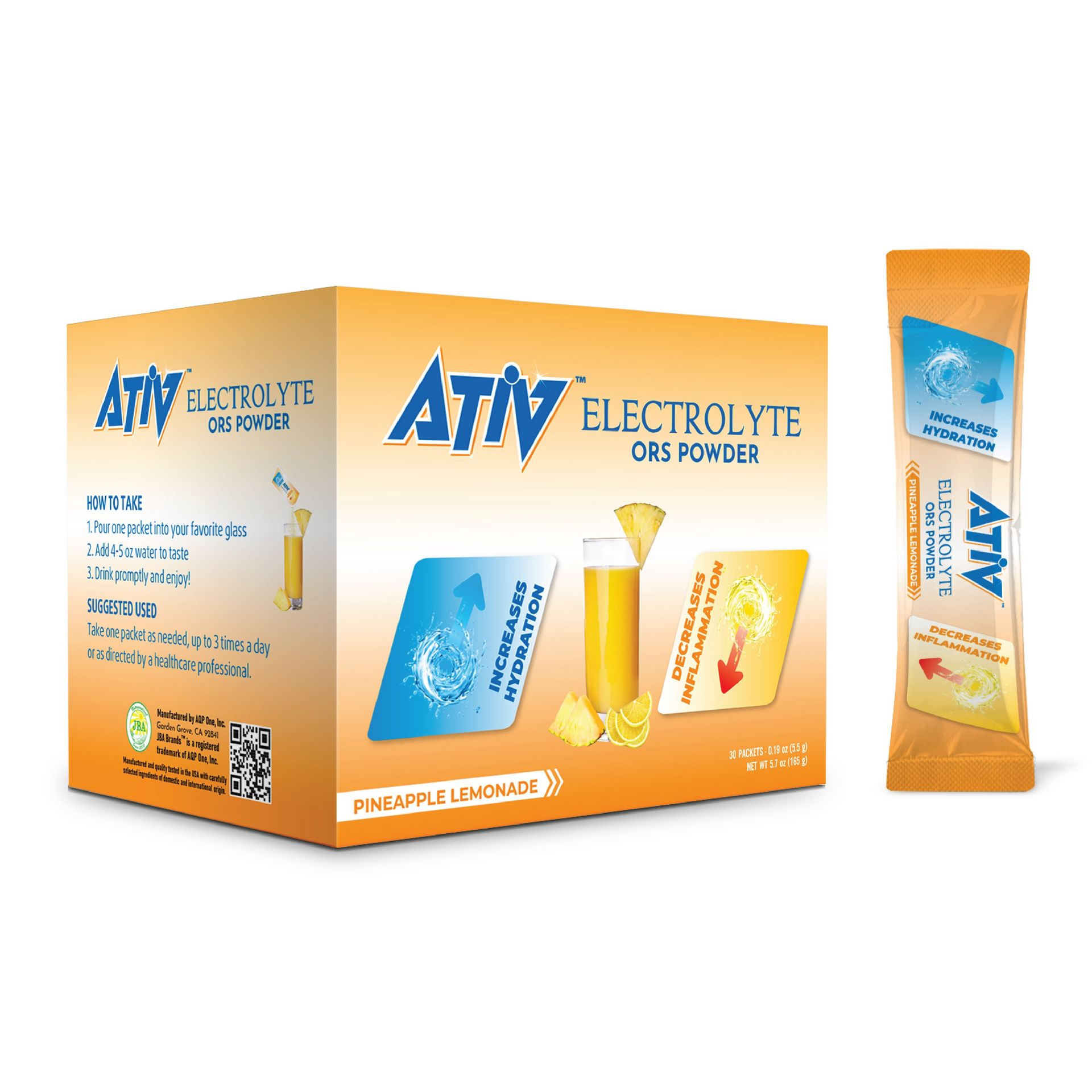 JBA ATIV ELECTROLYTE POWDER (PINEAPPLE LEMONADE) 30 ส่วน