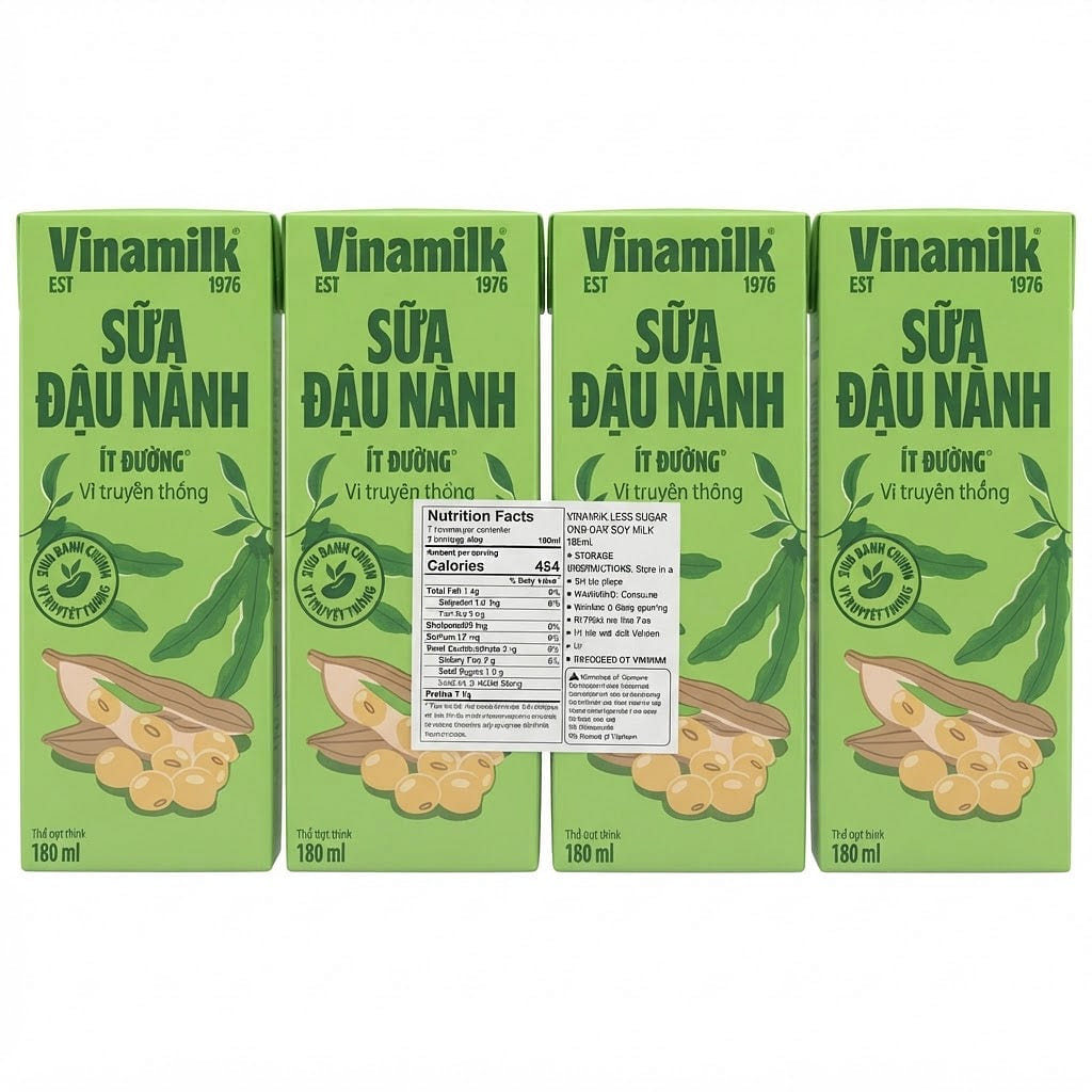 Vinamilk Soy Milk Less Sugar 4 x 6.08 fl oz 180 ml