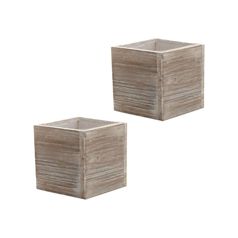 Rustic Whitewash Wooden Planter Boxes (6×6 Inch) 2 count