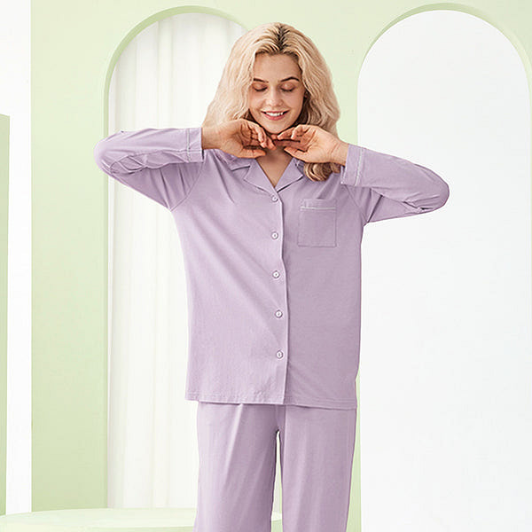 LULLABUY 舒睡亲肤 兰精天丝纯色睡衣套装女士家居服 M码 莫奈紫
