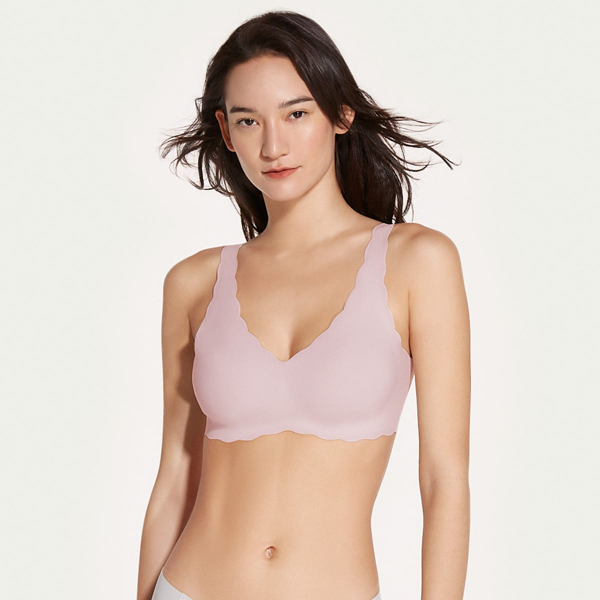 Ubras Women’s Wireless Deep-V Wavy-Edge Vest Bra. Free Size Fixed Pad Pink 1 each