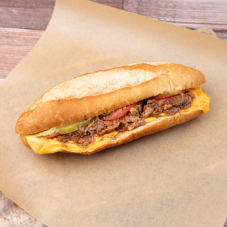 Smoked BBQ Pulled Pork & Cheese Baguette Sandwich