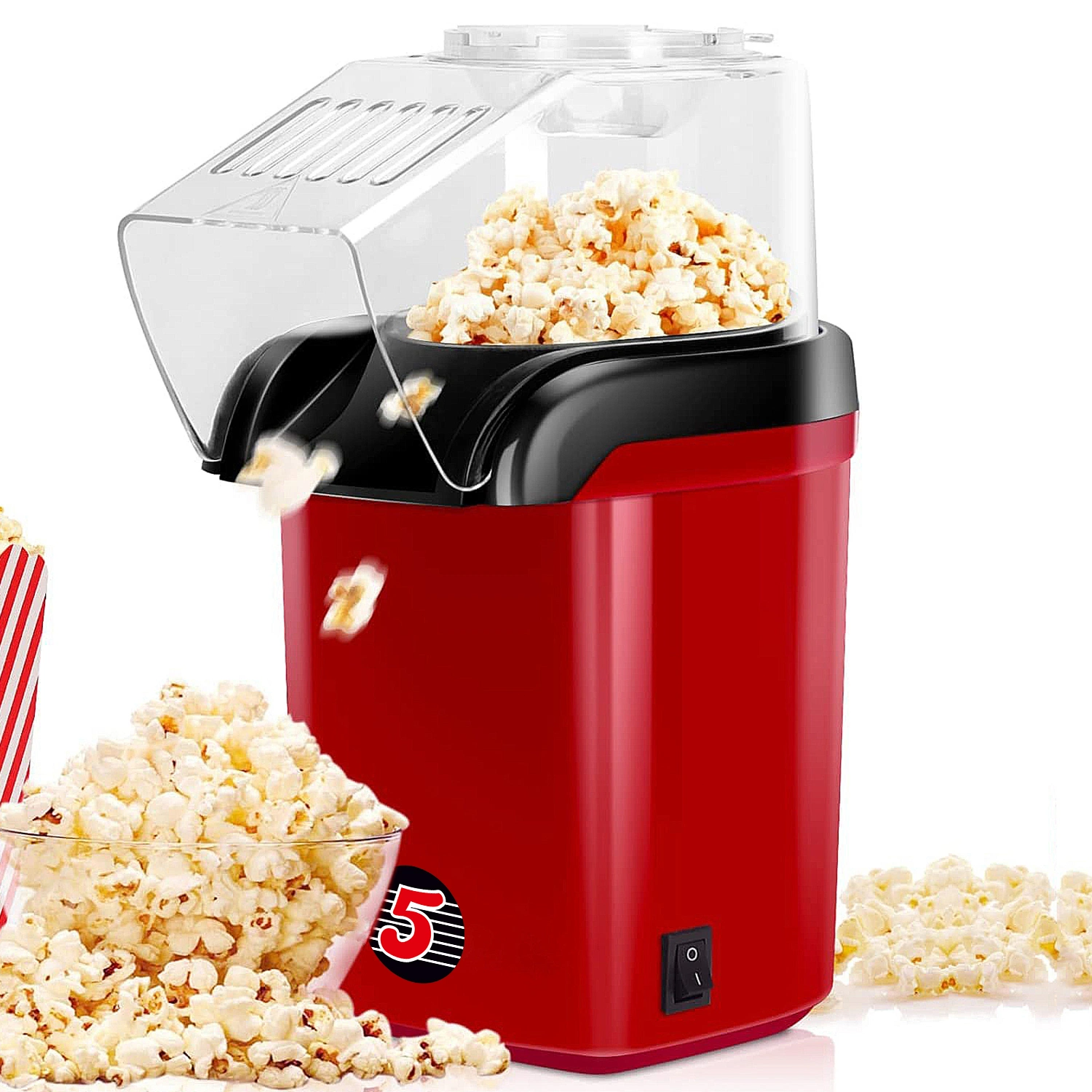 5 Core Popcorn Machine 16 Cup Capacity Hot Air Popper Mini Portable