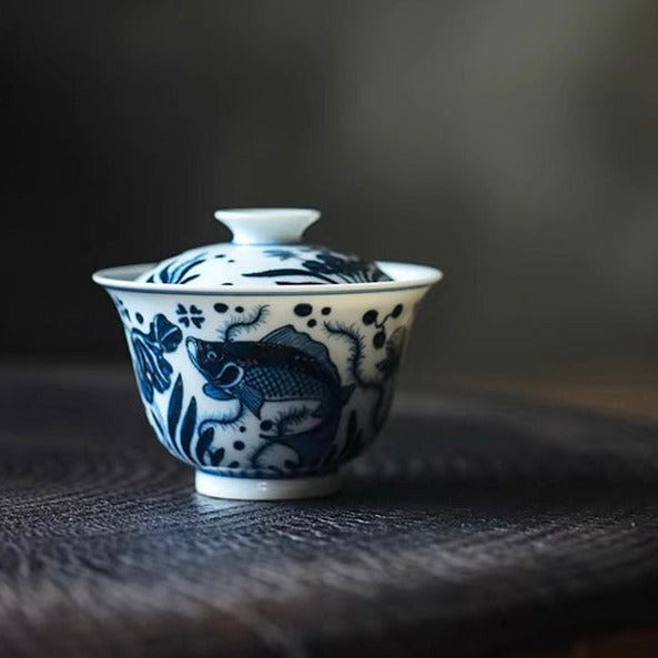 Jingdezhen Fish and Algae Pattern Gaiwan 1 count