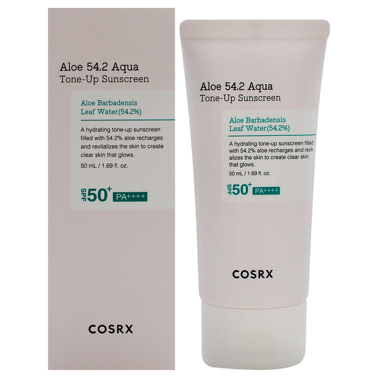 Cosrx의 Aloe 54.2 Aqua Tone-Up Sunscreen SPF 50 Plus 남녀공용 - 1.69 oz 선크림