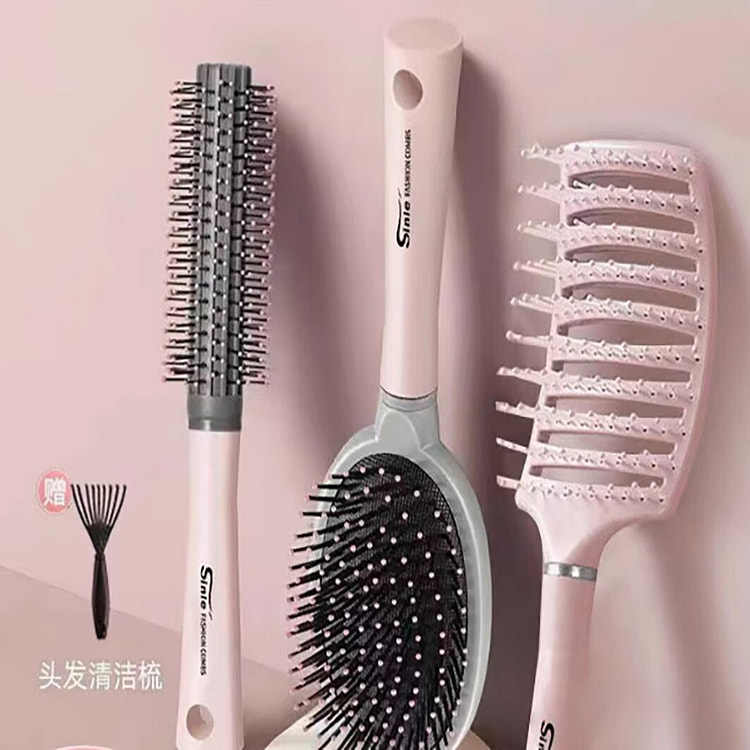 气垫梳按摩头皮粉色四件套/卷发+排骨+气垫+清洁爪