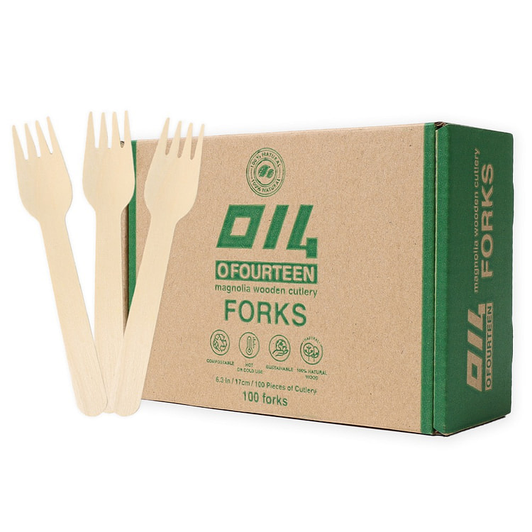 Ofourteen Disposable 6.25-inch Wooden Forks 100 each