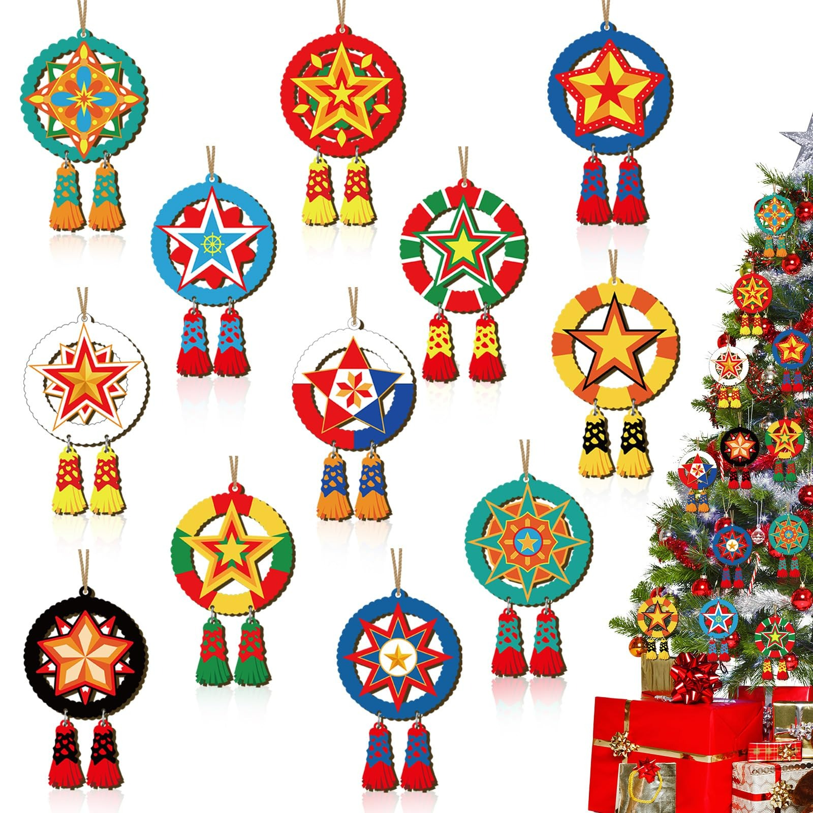 Get 24Pcs Philippine Christmas Wooden Ornaments Parol 1 pack