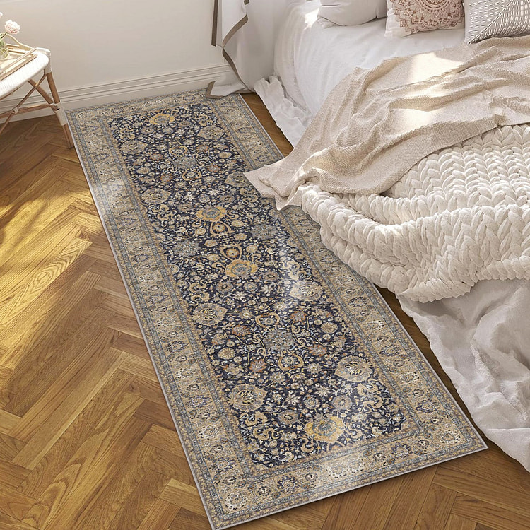 2x6 ft Low-Pile Rug Machine Washable- Earthy Blue