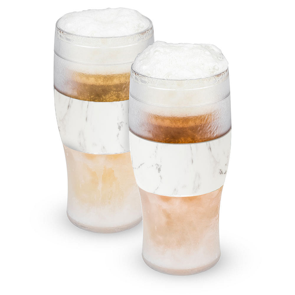 Host FREEZE Beer Glasses, Frozen Beer Mugs, Freezable Pint Glass Set, Insulated Beer Glass to Keep Your Drinks Cold, Double Walled Insulated Glasses, Tumbler for Iced Coffee, 16oz, Set of 2, Marble 16 oz