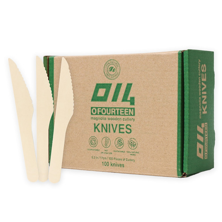 Ofourteen Disposable 6.25-inch Wooden Knives 100 each