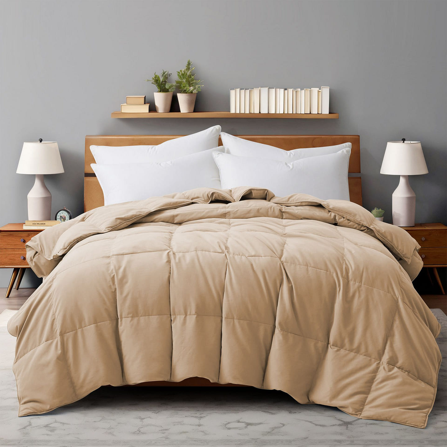UNIKOME Summer Down Fiber Comforter Cal King Khaki 1 box