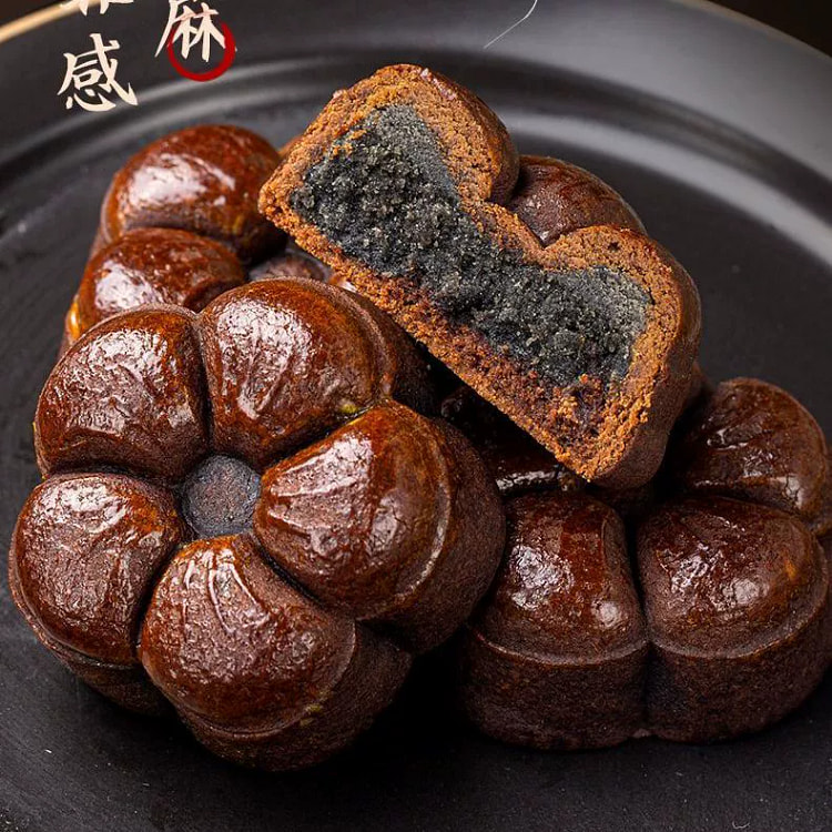 高钙荞麦黑芝麻饼无蔗糖月饼6枚约250g