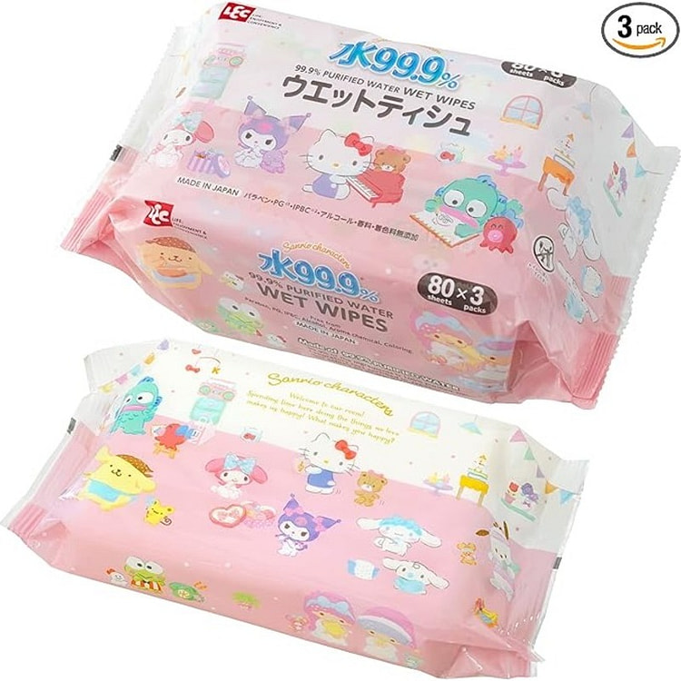 LEC Sanrio 99.9% Pure Water Wet Tissue 80 Sht x3pk