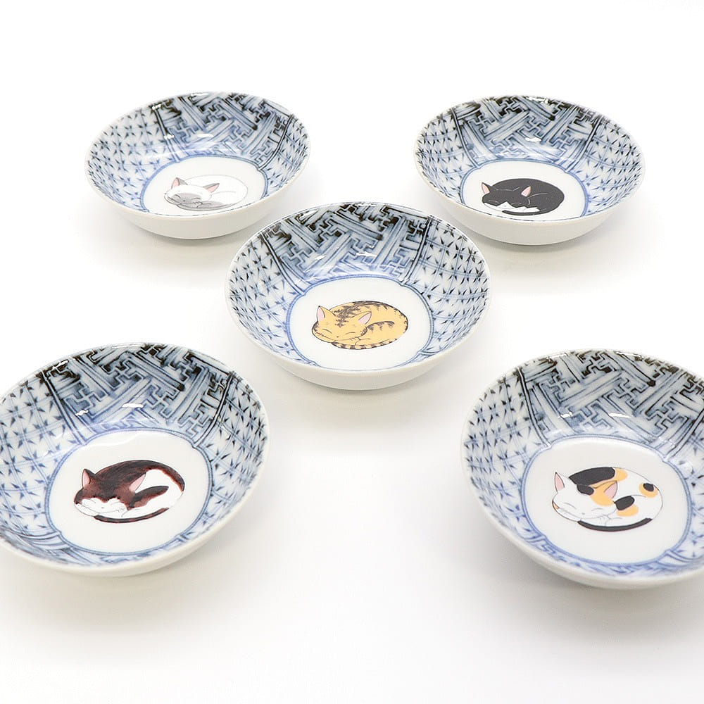 Kutani Ware Serving bowl 5set (Sleeping Cat, 3.66 x 1.14) Made in Japan 1 each