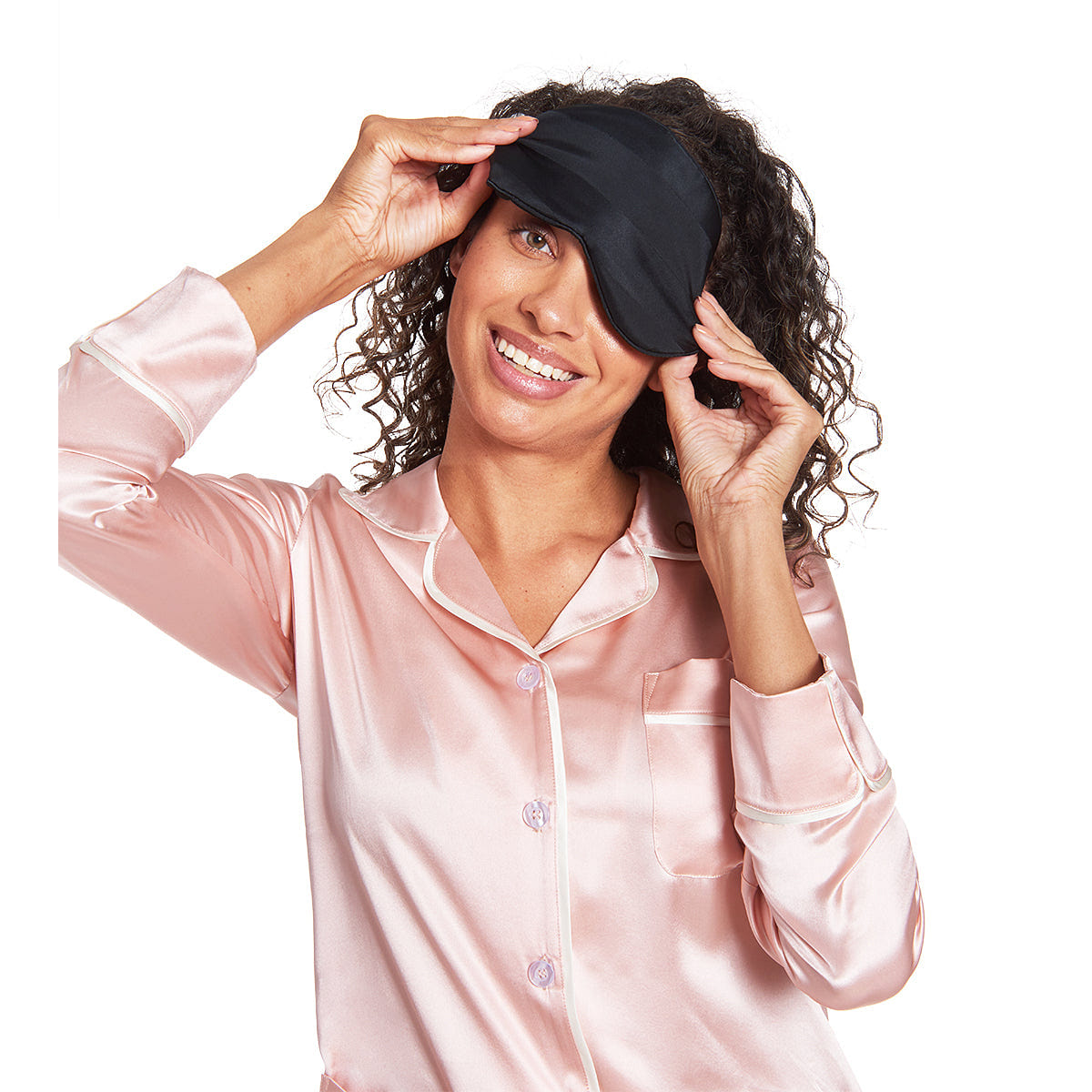 Beauty Silk Eye Mask with Velvet Band (19 Momme) Striped / Jet Black 1 each