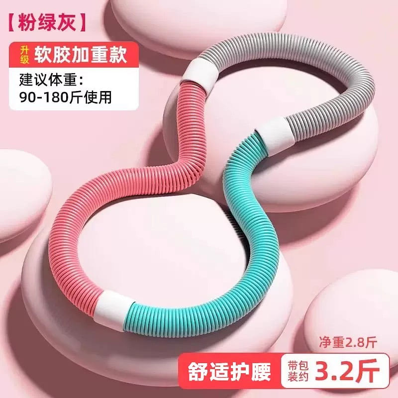 Spring-loaded soft hula hoop, pink, green and gray 1 each