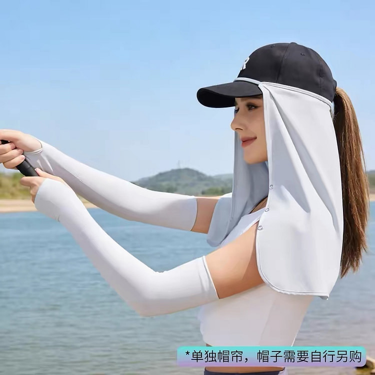 长款围脖防晒遮阳帽帘 夏季户外护颈全脸防护 浅灰 1 份