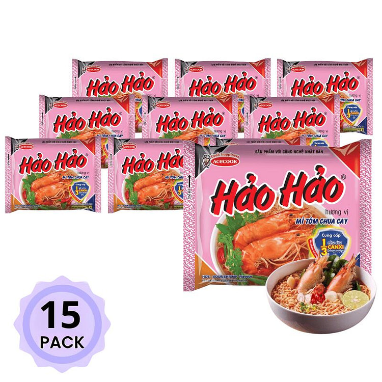 Acecook Hao Hao Spicy Shrimp Noodles 15 Pack 75 g
