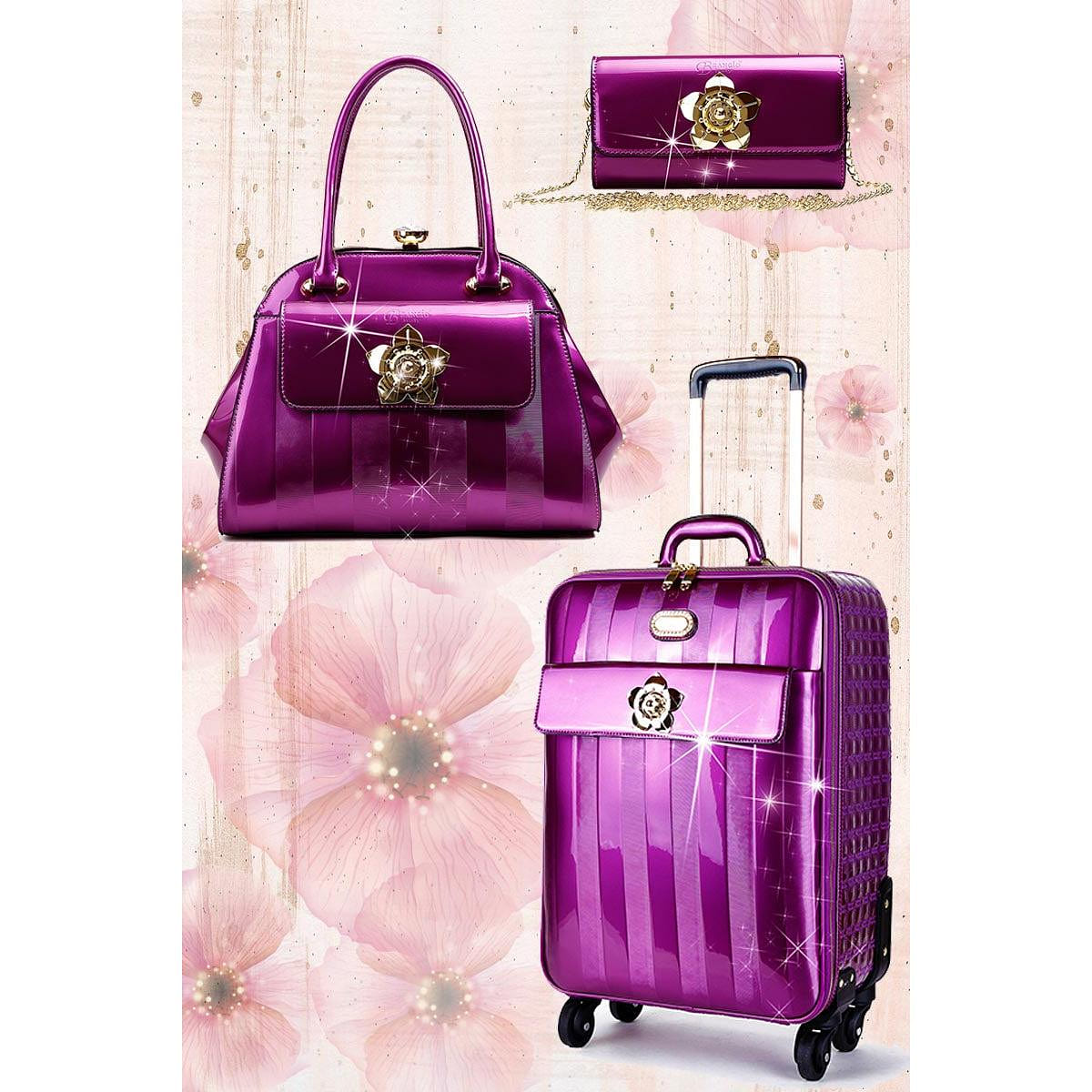 Floral Accent 3PC Set | Travel Luggage with Spinner Wheels [KDL-3pcs/Set-PU] 1 each