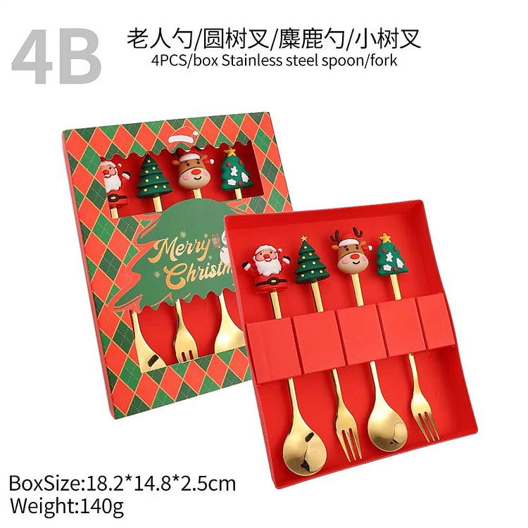 圣诞节 餐具套装 《红盒公仔4件套B款》小礼品餐具套装 伴手礼