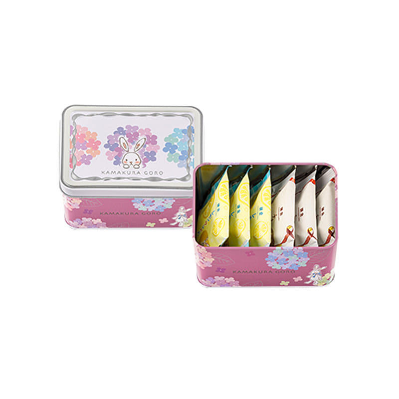 Kamakura Bunny Hydrangea Tin Cookies 6pcs 6 count