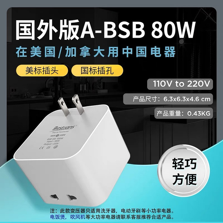 便携小功率电压转换器 100V转220V  BSB 80W（适用功率48W以下电器）