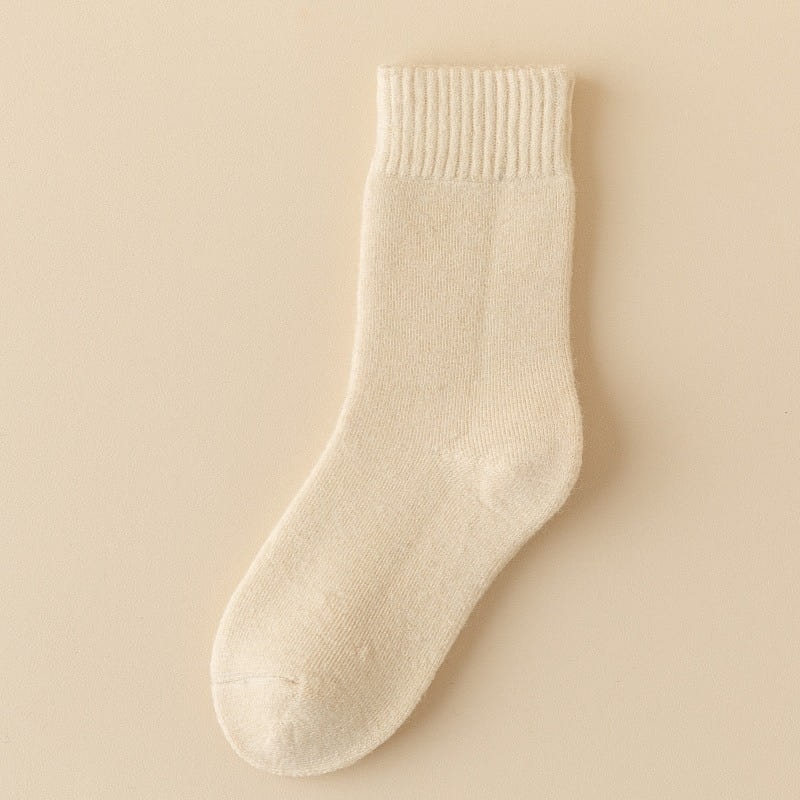 70% wool winter thick plush long socks cream 1 pack