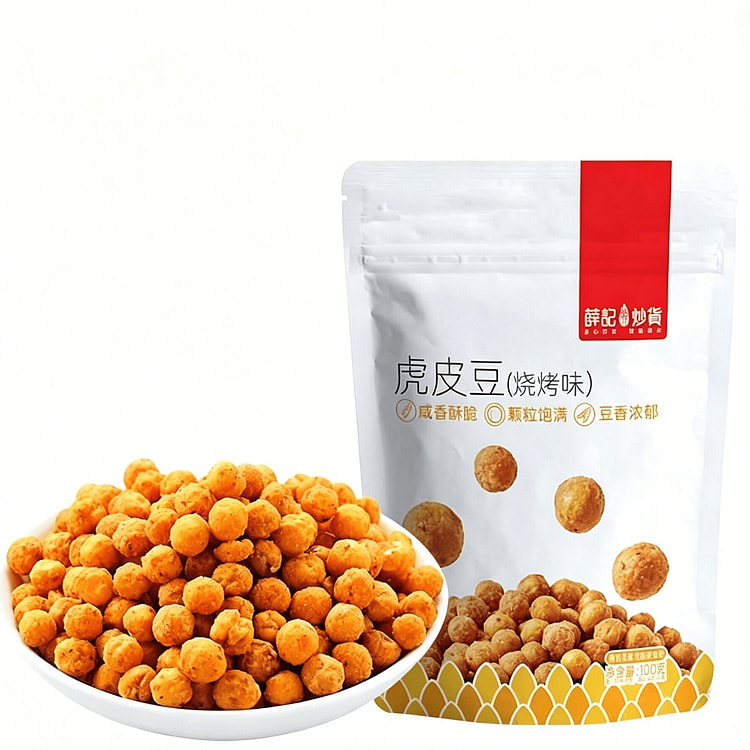 薛记炒货烧烤味虎皮豆豌豆香脆可口休闲零食100g 100 克