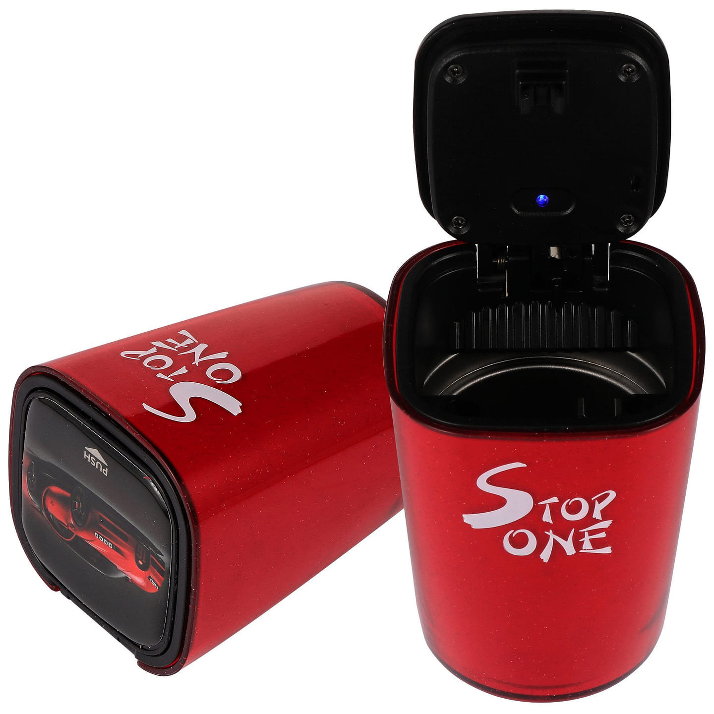 STOP ONE Car Ashtray, Portable Ashtray, CA-521 Auto Ash Tray with Lid and Led, Red Red 1 each